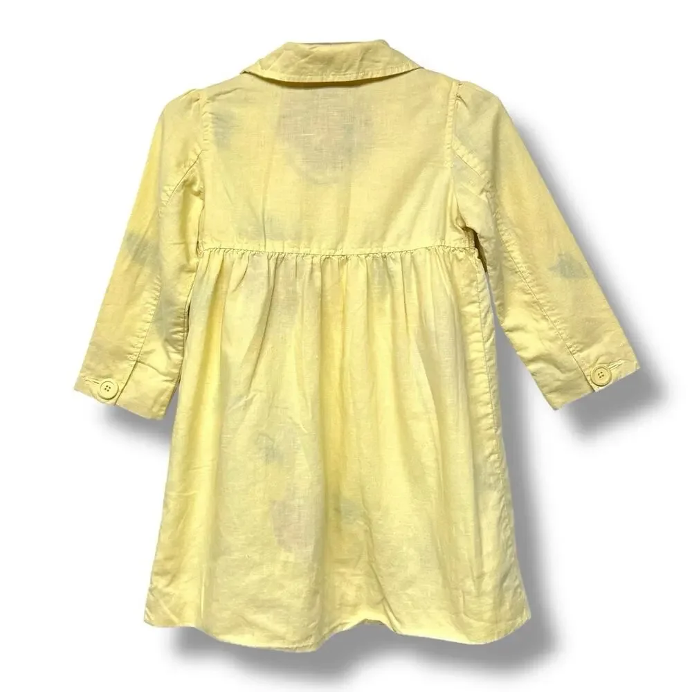 Baby Gap Jacket Girls Linen Cotton Yellow Floral Lined Pea Coat 4T Y2K Cottage